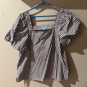 Checkered Puff Sleeve Top